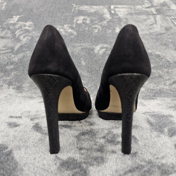 H & M shoes Womens 8 slip on pumps black faux suede stiletto heels pointed toe - Picture 4 of 12